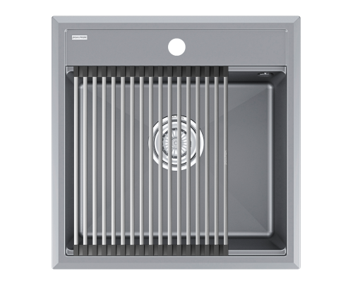 Кухонная мойка + коландер Paulmark PM115051-GRM+R375-BS 50х51 цвет серый металлик